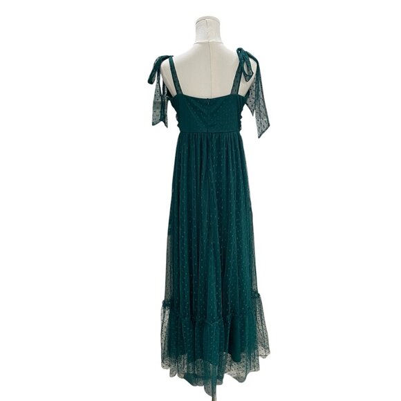 Green Swiss Dot Tie Strap Midi Dress Romantic Coquette Cottagecore Fairycore L - Picture 7 of 11